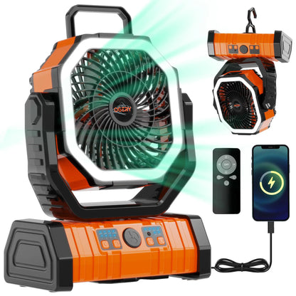 Rechargeable Camping Fan with LED Light, Portable Multi-functional Fan with 360° Rotating Hook, Oscillating Emergency Camping Fan Cordless Rotatable Battery Powered Lightweight summerwins