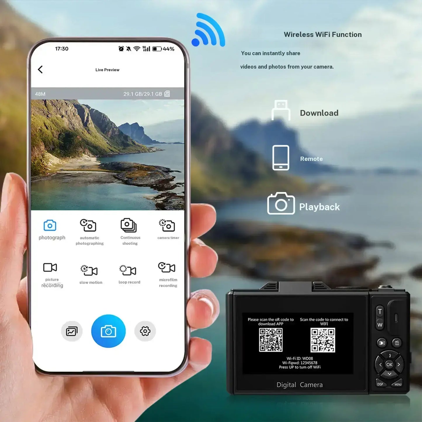 4K Digital Camera for Photography with 64MP, 3 Inch 180° Flip Screen, 18X Digital Zoom, 32GB Micro SD Card, 2 Batteries,