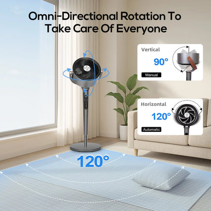 Large Fan for Bedroom, 120° Oscillating Standing Fan, 85ft Air Circulator With Remote, DC Motor Quiet Floor Fans, Adjustable Height, 12 Speeds, 5 Modes, 12H Timer