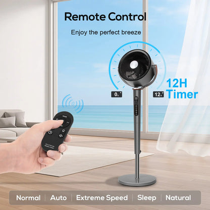 Large Fan for Bedroom, 120° Oscillating Standing Fan, 85ft Air Circulator With Remote, DC Motor Quiet Floor Fans, Adjustable Height, 12 Speeds, 5 Modes, 12H Timer